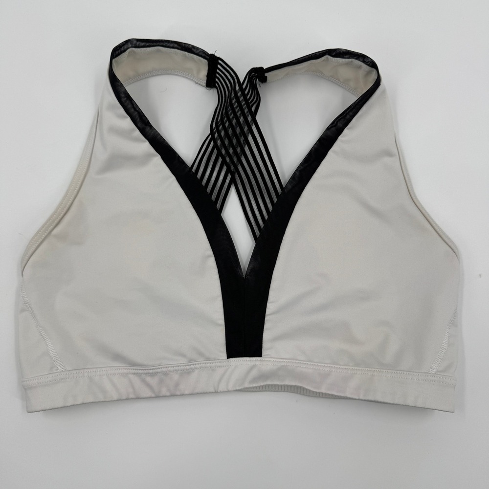 Victoria Sport Womens Grey Black Mesh V-Neck Strappy Racerback Sports Bra Size M